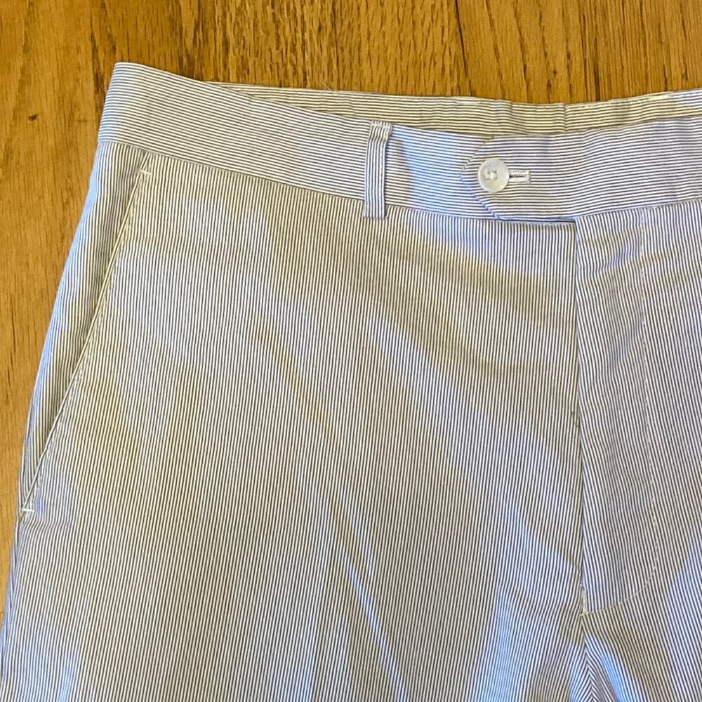 Alan Flusser Beige White 100% Cotton Pincord Flat Front Dress Pants W34 L30 EUC